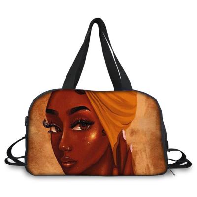 China 2021 New African Travel Bag Portable Designer Travel Bags Handbag TourismBag Eco-friendly Art Black Girl Printed Travel Bag for sale