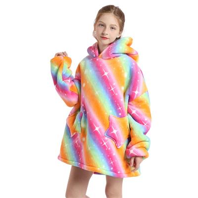 China Custom Print Blanket Hoodie Anti-Shrink Fleece Baby Covers Animal Wearable Hooded Blanket For Kids for sale