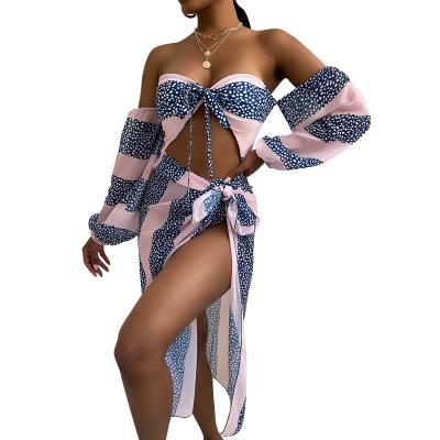 China Women One Piece Swimsuit Breathable Off-Shoulder Polka Dot Print Cutout With Cover Designer for sale