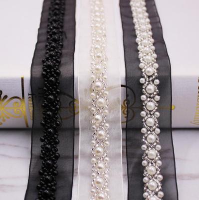 China Viable New Arrival Fashion One-sided Ribbon Nail Bead Lace Up DIY Hanfu Clothing Accessories Bead Lace for sale