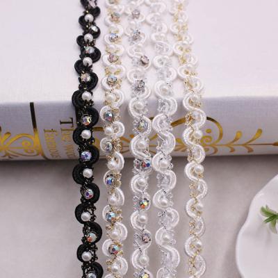 China New viable hot sale style Lurex yarn rhinestone bead lace up DIY nail bead wave ribbon handmade clothing accessories for sale