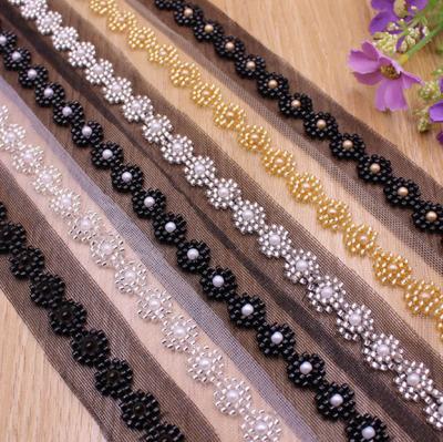 China New viable hot sale style Lurex yarn rhinestone bead lace up DIY nail bead wave ribbon handmade clothing accessories for sale