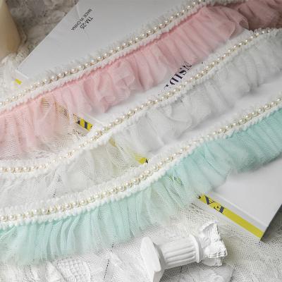 China 6cm Width Pearl Ruffle Organ Embroidery Lace Viable Accessories DIY For Handmade Sleeves Neckline for sale