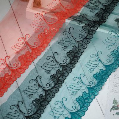 China 16cm Width Decoration Embroidery Mesh Lace For Wedding Dress Viable Colored Skirted Curtain Edge for sale