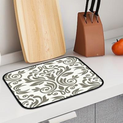 China CLASSIC Customer Microfiber Drying Mat Print Dining Table Used Absorbent Dish Drying Mat for sale