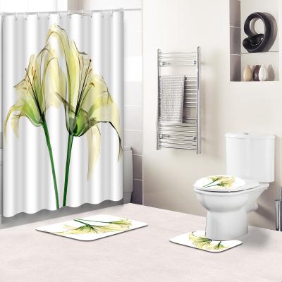 China Sustainable design 3d fleur de lis custom digital printed bathroom sets with shower curtain and covers for sale