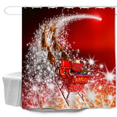 China Sustainable Cheaper Price Stock Christmas Decoration Polyester Fabric Shower Curtain Bathroom Curtain Waterproof for sale