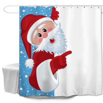 China Waterproof Christmas Decoration Polyester Fabric Santa Claus Shower Curtain Home Sustainable Bathroom Curtain for sale