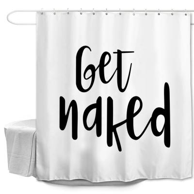 China Viable Get Nude White Creative Custom Digital Printed Waterproof Shower Curtain With Hooks Hotel Bath Curtain for sale