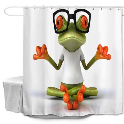 China Custom Viable Printed Polyester Waterproof Children's Shower Curtain, Cute Frog White Green Glass Shower Curtain for sale