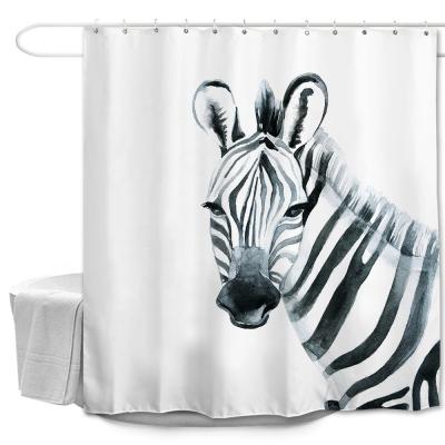 China Viable Custom Design Zebra Painting Bathroom Shower Curtain Printing Waterproof Polyester for sale