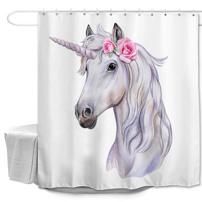 China 2020 Sustainable Top Selling Unicorn Pattern Digital Printing Polyester Anti Bacterial Waterproof Shower Curtain for sale