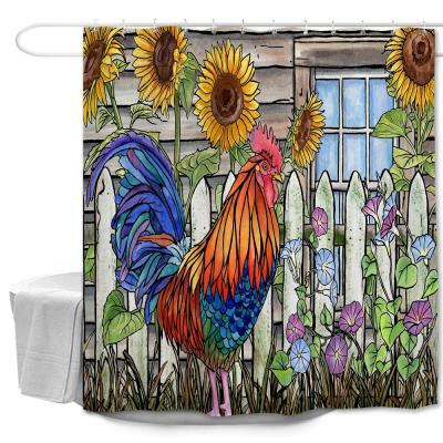 China Sunflower Sustainable Pattern 3D Digital Cock Rooster Color Curtain Custom Bathroom Shower Printing for sale