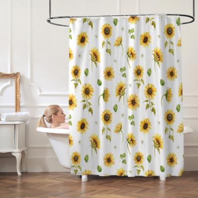 China Viable Eco-Friendly Polyester Cheap Water Proof Yellow Sunflower Picture Shower Curtain For Bathroom Buyer Commercial Hotels Design S for sale