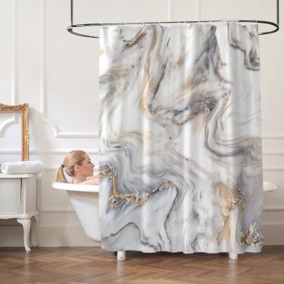 China Viable Marble Pattern Printing Background Printing Polyester Fabric Bathroom Luxurious Graphic Shower Curtain With Hooks for sale