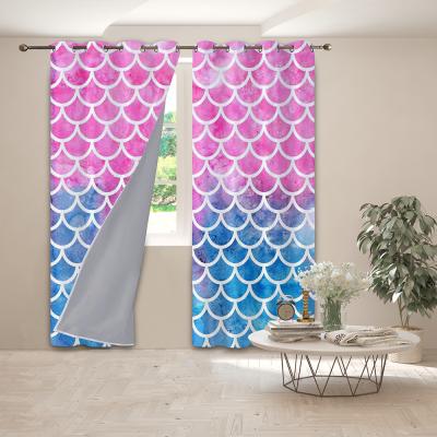 China Fire Retardant Printed Curtains For Living Room Fish Scales 100% Polyester Blackout Single Windows Curtain for sale