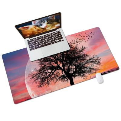 China Custom Printed Tree and Birds in Sunset Leather Desk Mouse Pad with Logo Printed Custom for sale