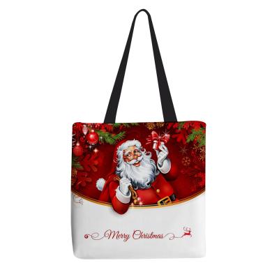 China Christmas Handled Santa Claus Printed Canvas Shopping Bag Creativity Cosmetic Bag White Eco-Friendly Organic Cotton Twine for sale