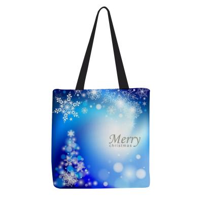 China Blue Christmas Tree Handled Hot Sale Printed Canvas Shopping Bag With Custom Logo for sale