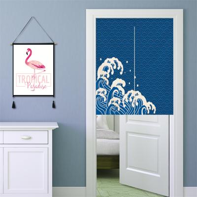 China Japanese Classic Blackout Fashion Ukiyoe Waves Half Hanging Decorative Door Curtain For Kitchen for sale