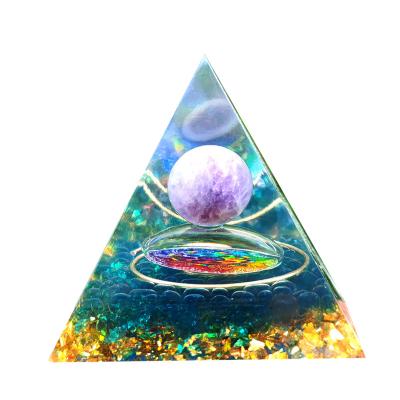 China China Natural Quartz Crystal Gravel Drop Resin Energy Chakra Pyramid with Circular Pattern for sale