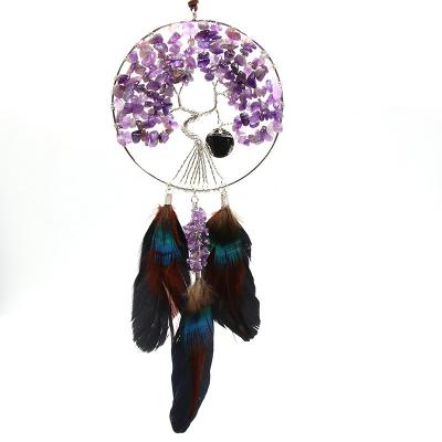 China Wholesale China Tree of Life Around Silk Jade Crystal Dream Catcher Love Hanging Ornaments for sale