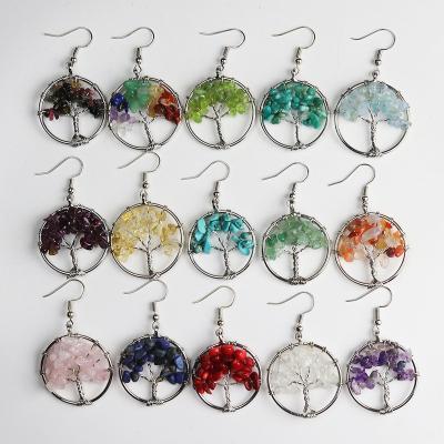 China China Wholesale Natural Quartz Crystal Gem Colored Round Stone Tree Of Life Pendant for sale