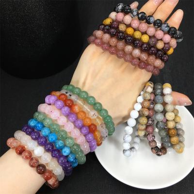 China Wholesale Cheap Natural Amethyst Strawberry Garnet Bracelet Crystal China Rose Quartz Hand String for sale