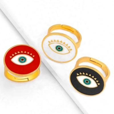 China FASHIONABLE Evil Eyes Fist Ring Copper Gold Filled Jewelry Lucky Enamel Pave Open Eye Adjustable Ring for sale