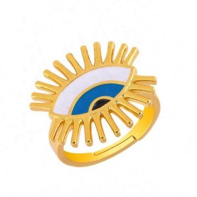 China FASHIONABLE Jewelry Open Copper Ring Women Adjustable Resizable Vintage Finger Ring Enamel Blue Evil Eyes Ring for sale