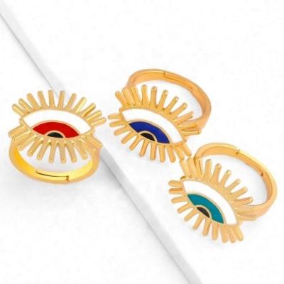 China Ring Fashion Multi Ring Fashion Yellow Gold Enamel CZ Evil Eye Circle Enamel Greek Eyes Statements Rings for sale