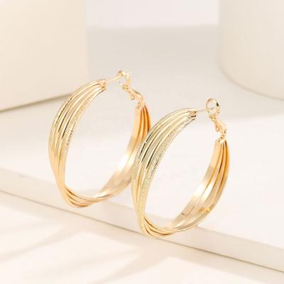 China FASHIONABLE European Style Geometric Round Earrings Jewelry Gold Copper Brass 4 in 1 Wire Hoop Earrings for Young Women for sale