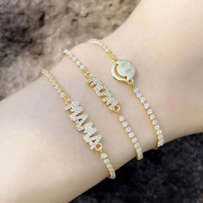 China Exquisite Workmanship Brc93 18k Gold Bracelets For Women Cubic Zircon Brass Face Smile Bracelet For Mother's Day Gift Jewelry for sale