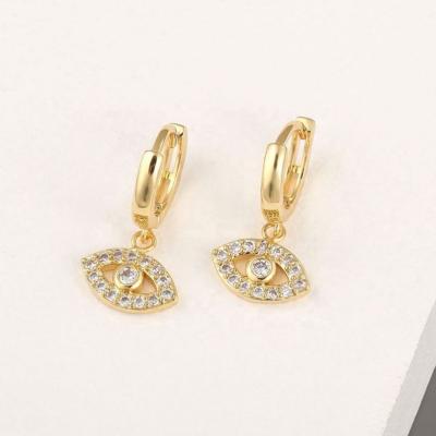 China New Fashion TRENDY Women Jewelry Earrings Copper 18k Gold Plated White Cubic Zircon Evil Eyes Circle Earring for sale