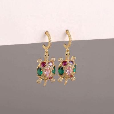 China Hot Selling Trendy Luxury Copper Gold Plated Colorful Zircon Turtle Stud Earrings For Women Jewelry for sale