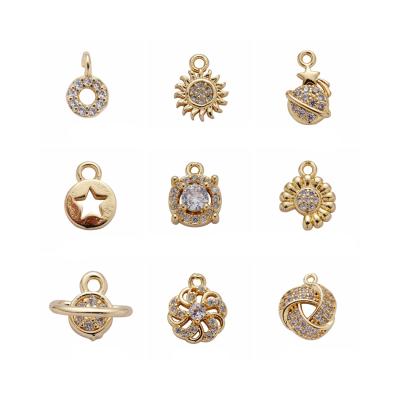 China TRENDY European Style Gold Plated Brass Mixed Charm Pendants Micro Pave Cubic Zirconia Circle Pattern Pendants For DIY Jewelry Making for sale