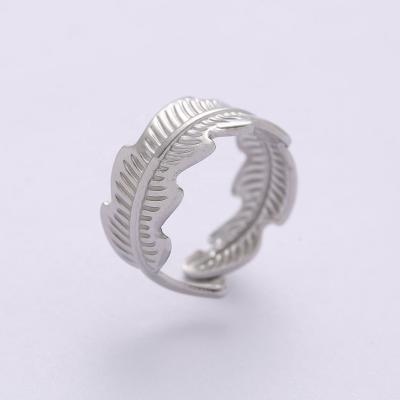 China Fashionable Engagement Jewelry Silver Color Stainless Steel Feather Shaped Ring For Wedding Bridal for sale