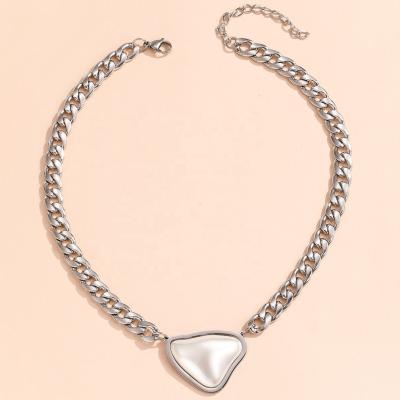 China FASHIONABLE Unique Stainless Steel Jewelry Heart Pendant Personalized Charm Necklace Statement Cuban Link Chain Necklace for sale