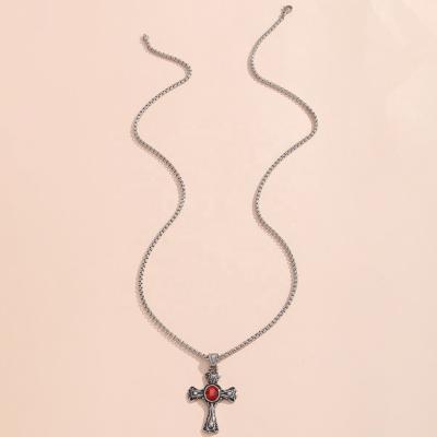 China Vintage TRENDY Jewelry White Gold Plated Stainless Steel Box Chain Faith Cross Charm Pendant Necklace For Female for sale