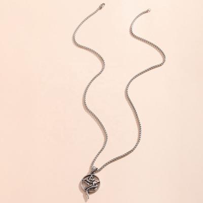 China FASHIONABLE unique design white gold plated unisex stainless steel box chain star pentagon snake charm pendant necklace for sale