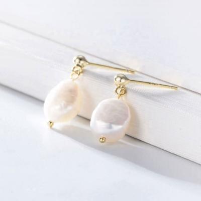 China Baroque Freshwater Pearl Drop Earrings S925 Sterling Silver Fashionable Irregular Fresh Water Trendy Pearl Earrings for sale