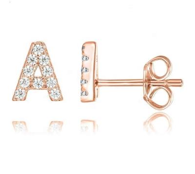 China FASHIONABLE Minimalist Wild Women Girls 26 Silver Letters Diamond Earrings Gold Initial S925 Needle Ear Studs for sale