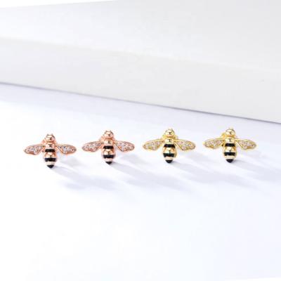 China Hot Sale S925 Sterling Silver Fashion Rhinestone Hoop Earrings FASHIONABLE Rose Gold Filled Hand Painted Oil Drip Bee Earrings for sale