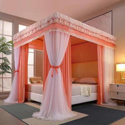 China 200*220*190cm Double Layer Pull Bed Curtain Double Pole Folded Bed Curtain Embroidered Princess Double Lace Up Mosquito Net for sale