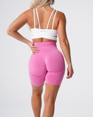 China 2022 New Ladies Breathable Wholesale Breathable Fitness Custom Yoga Shorts Women High Than Seamless Bubble Gum Waist Pink Biker Shorts for sale