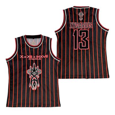 China OEM Logo Basketball Jerseythread Sublimation Black Red Striped Basketball Uniform Custom Wholesale Embroidery Bottom Antibacterial Antibacterial Patch for sale