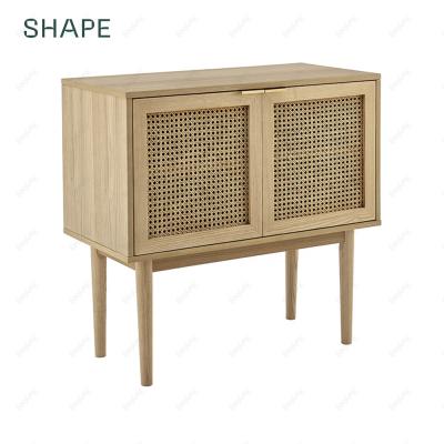 China Natrual rattan doors small SHELDON CANNAGE storage unit with 2 doors in oak veneer and natural rattan for sale