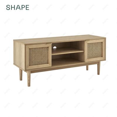 China Shelves 160cm with 2 doors and 1 Natrual rattan doors SHELDON CANNAGE TV stand in oak veneer and natrual rattan for sale