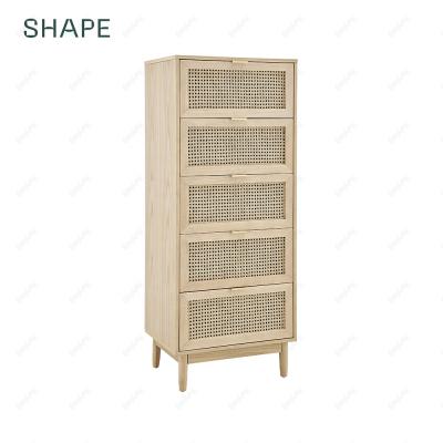 China 5 Drawers Natrual Rattan SHELDON CANNAGE Bedroom Wardrobe with 5 drawers in oak veneer and rattan decoration for sale