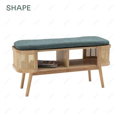 China 2 storage nooks & Cushion Norway Naval Forces bench with 2 storage nooks in ash veneer with Natrual rattan and OTE EAGLE fabric cushion with non-skid bottom for sale